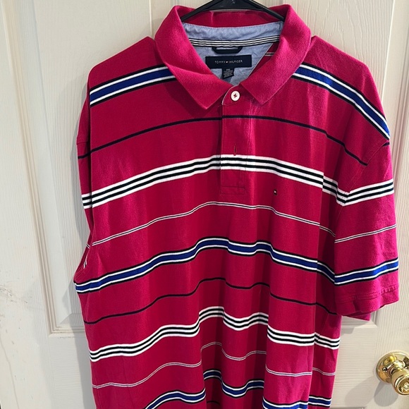 Tommy Hilfiger Red and Blue Striped Polo Shirt - Picture 1 of 5